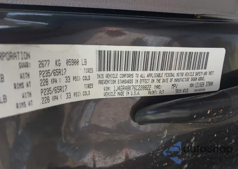 2006 Jeep Grand Cherokee Laredo z USA, uszkodzony, nr VIN 1J4GR48K76C220822